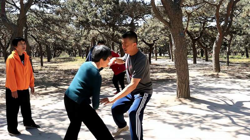 北京天坛公园实地体验传统武术的太极推手这反应看看是不是托