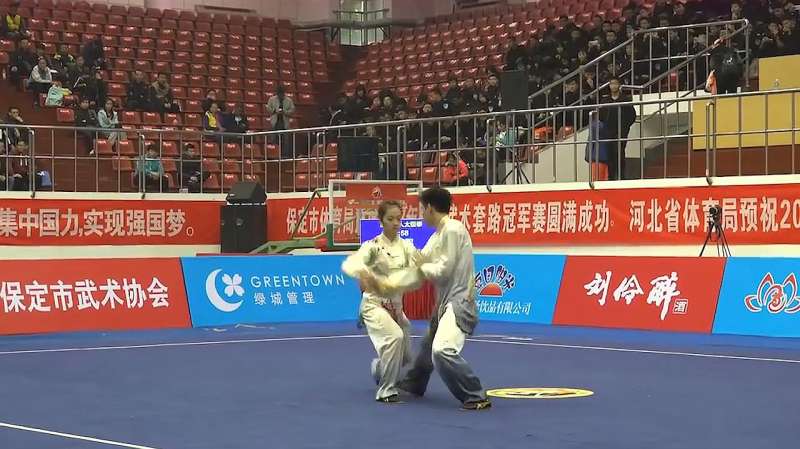 中国武术套路回顾男女双人精彩上演太极拳手法极为娴熟