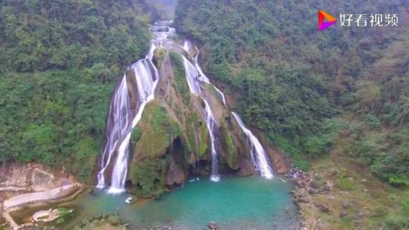 航拍贵州麻江县水落滩瀑布藏在大山深处少有人知美如世外桃源