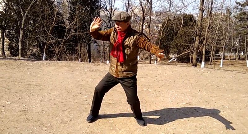 公园里一位老师傅演练武术大师孙禄堂先生传的孙氏太极拳